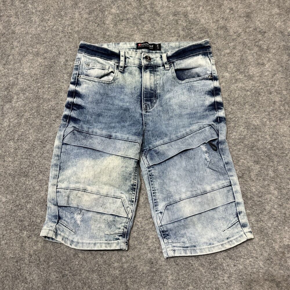 Southpole Boys Bermuda Jean Shorts Size 14 Blue Acid‎ Wash Denim Hip Y2K Grunge